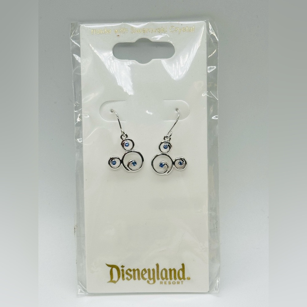 Disneyland Resort Silver Blue Swarovski Mickey Mouse Icon Earrings Arribas NWT